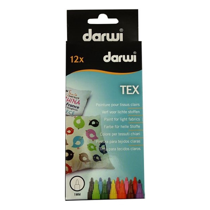 DARWI TEX textilfestő filctoll 12 x 3ml - készlet