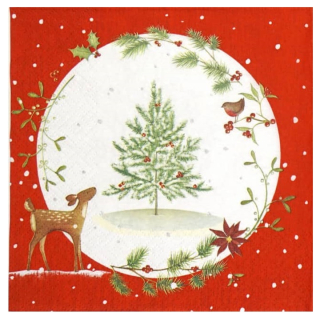 Decoupage szalvéta Fawn with Christmas Tree - 1 db