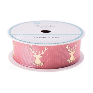 Dekorációs szatén szalag 25 mm x 5 m | Frosty Pink - Deer