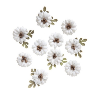 Papír virágok Shabby Chic fehér - szett 10 db