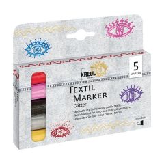 Glitter textilmarkerek 5 db - KREUL