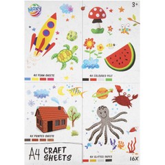 MOXY A4 kézműves lapkészlet - 16db hab, filc, csillámpor és nyomtatott papír