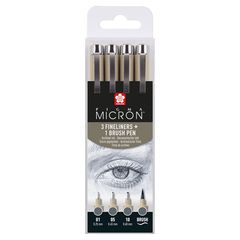Műszaki tollkészlet Sakura Pigma Micron 3 fineliners a brush pen | sötétszürke árnyalatok