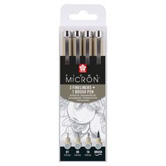 Műszaki tollkészlet Sakura Pigma Micron 3 fineliners a brush pen | szürke árnyalatok