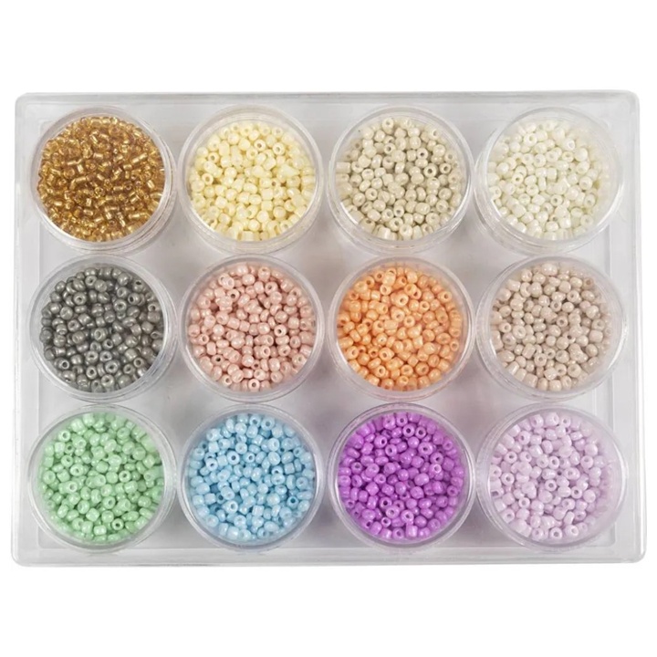 Rocaille gyöngyök, pasztell színek, 3mm, 12x17g-os szett